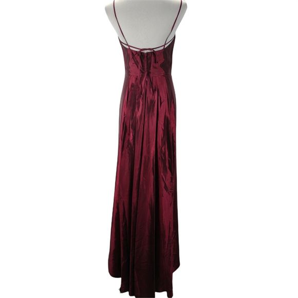 Vintage 90s Jim Hjelm Formal Dress Size 8 Red Taffeta Square Neck Maxi Watteau - Picture 3 of 10